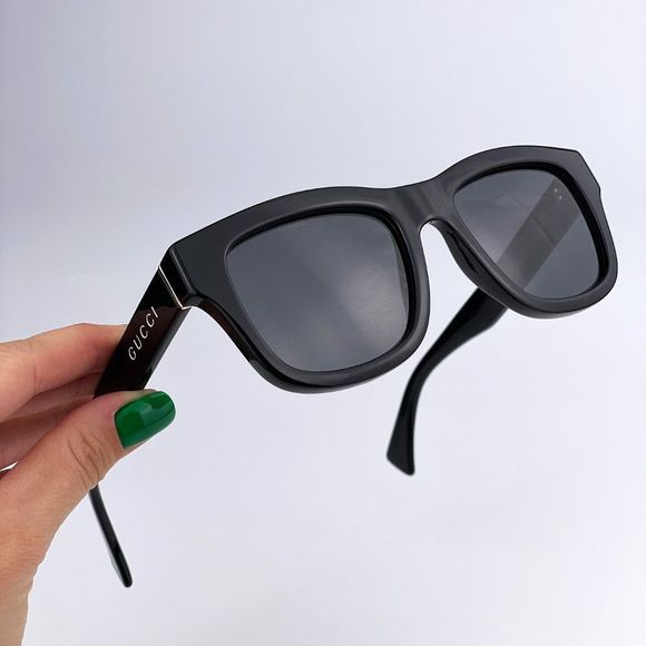 GUCCI GG1135S 002 Sunglasses Shiny Black Gray Square Unisex
